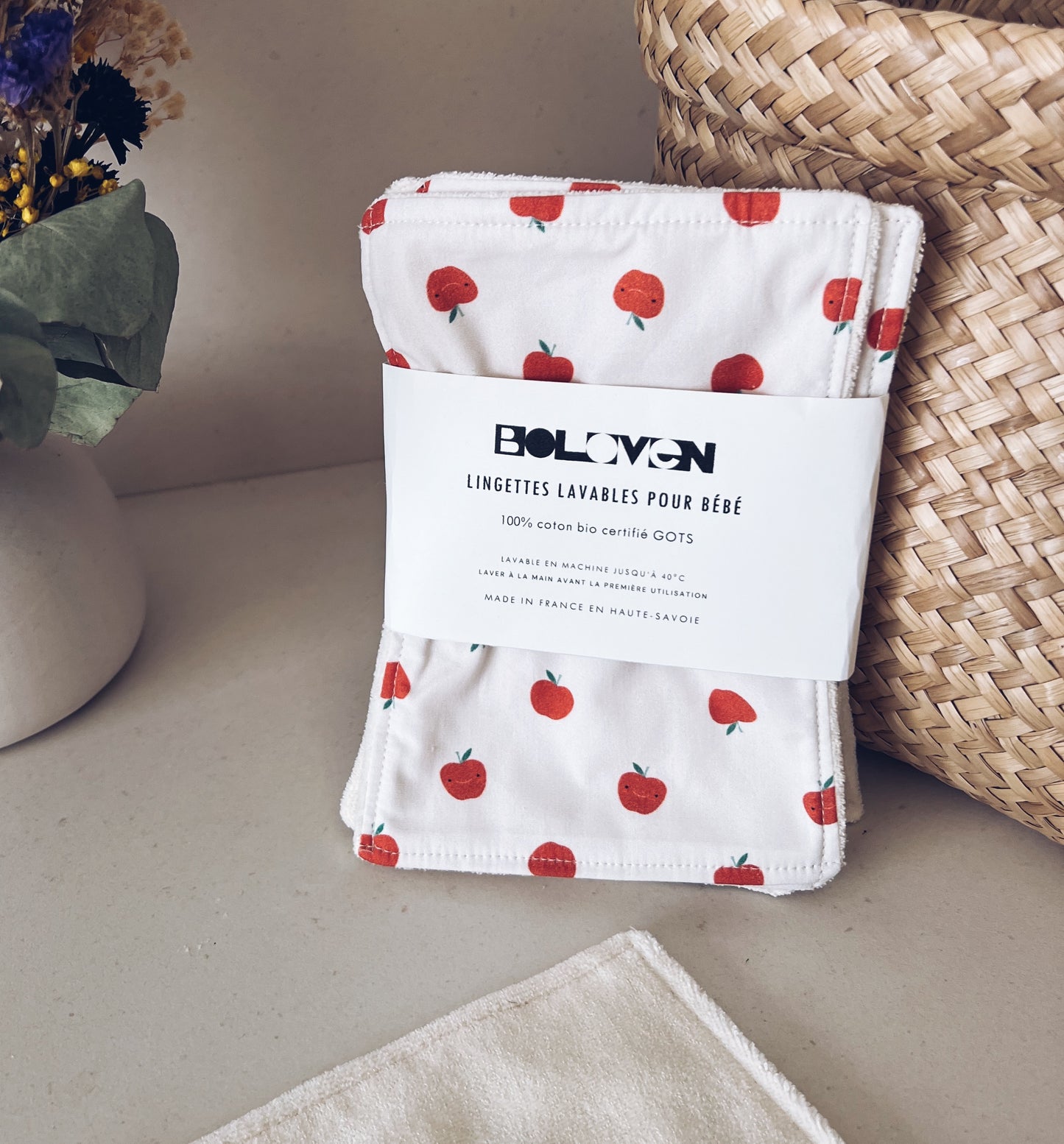 Kit de 7 lingettes lavables pour visage ou pour bébé | pomme