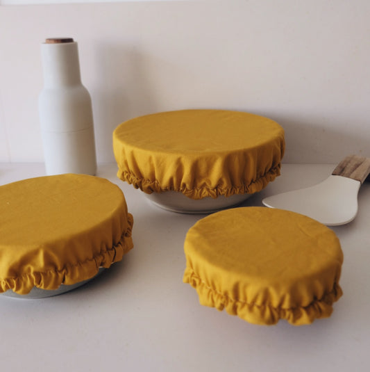 Kit de 3 Charlottes recouvre-plats en tissu 100% coton bio | Safran