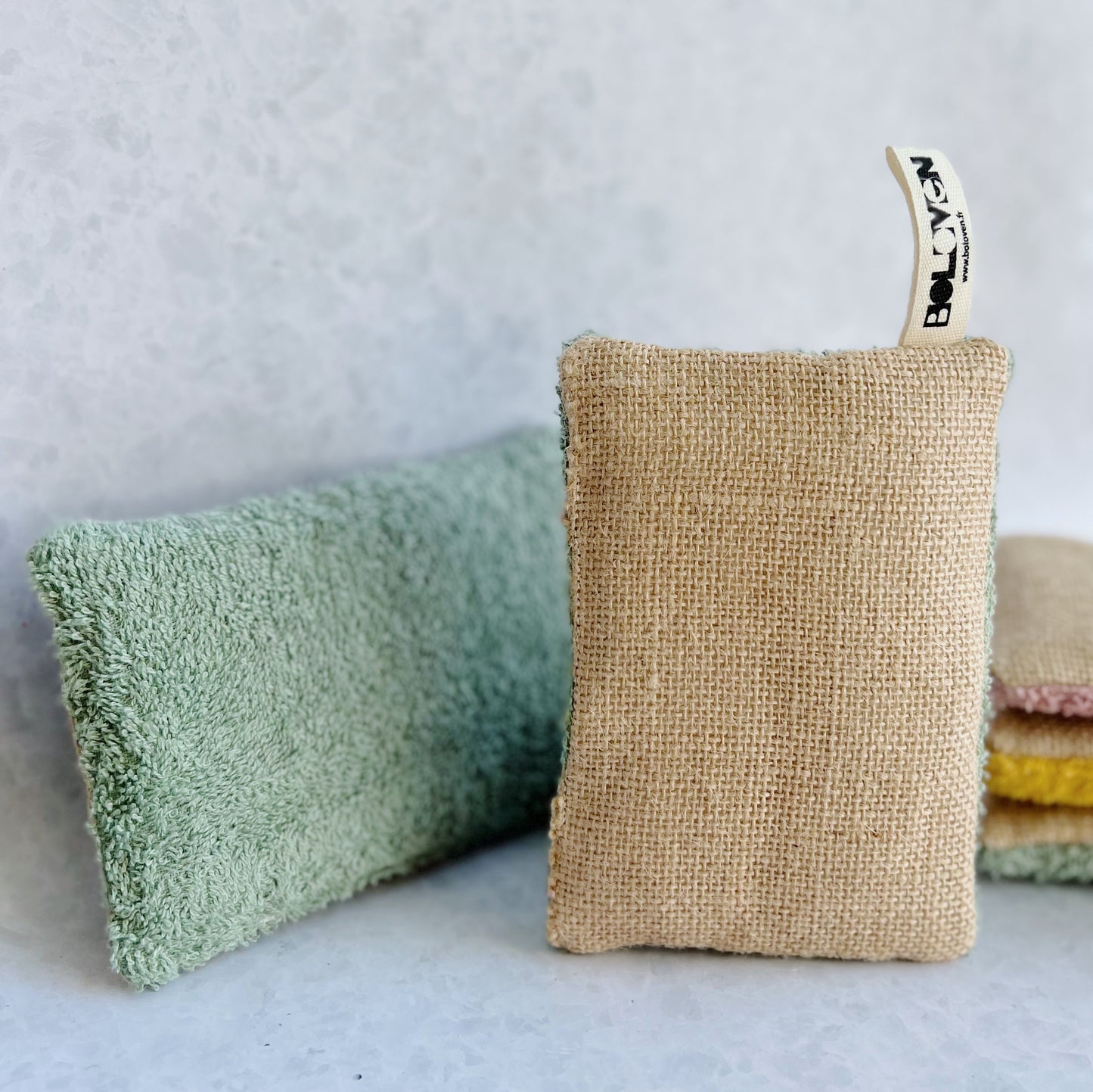 Kit de 4 éponges lavables en mousse et jute upcyclé