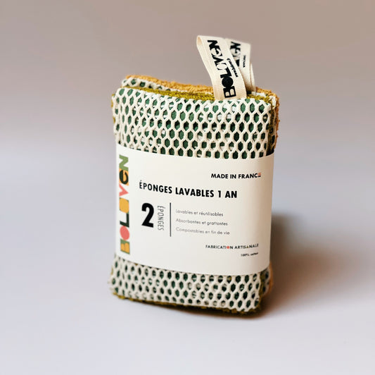 Kit de 2 éponges lavables 100% coton | Vaisselle écologique et zéro déchet