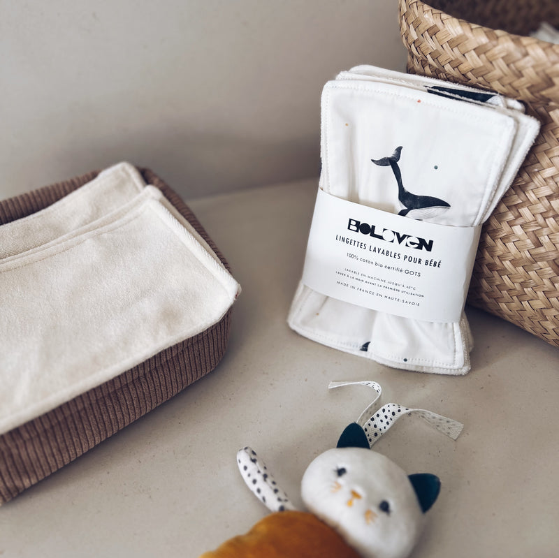 Kit de 7 lingettes lavables pour visage ou pour bébé | baleine