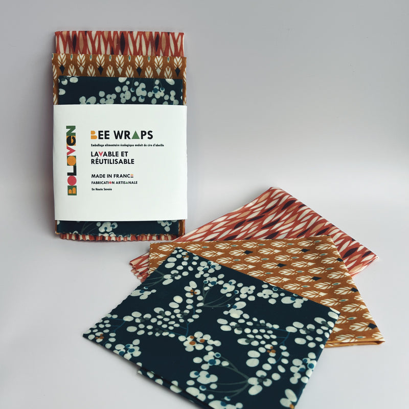 Kit Découverte 3 Bee Wraps - Emballage alimentaire écologique réutilisable