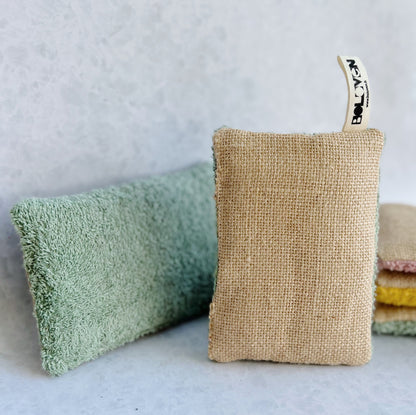 Kit de 4 éponges lavables en mousse et jute upcyclé