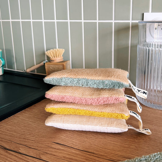 Kit de 4 éponges lavables en mousse et jute upcyclé