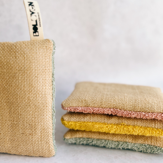 Kit de 4 éponges lavables en mousse et jute upcyclé