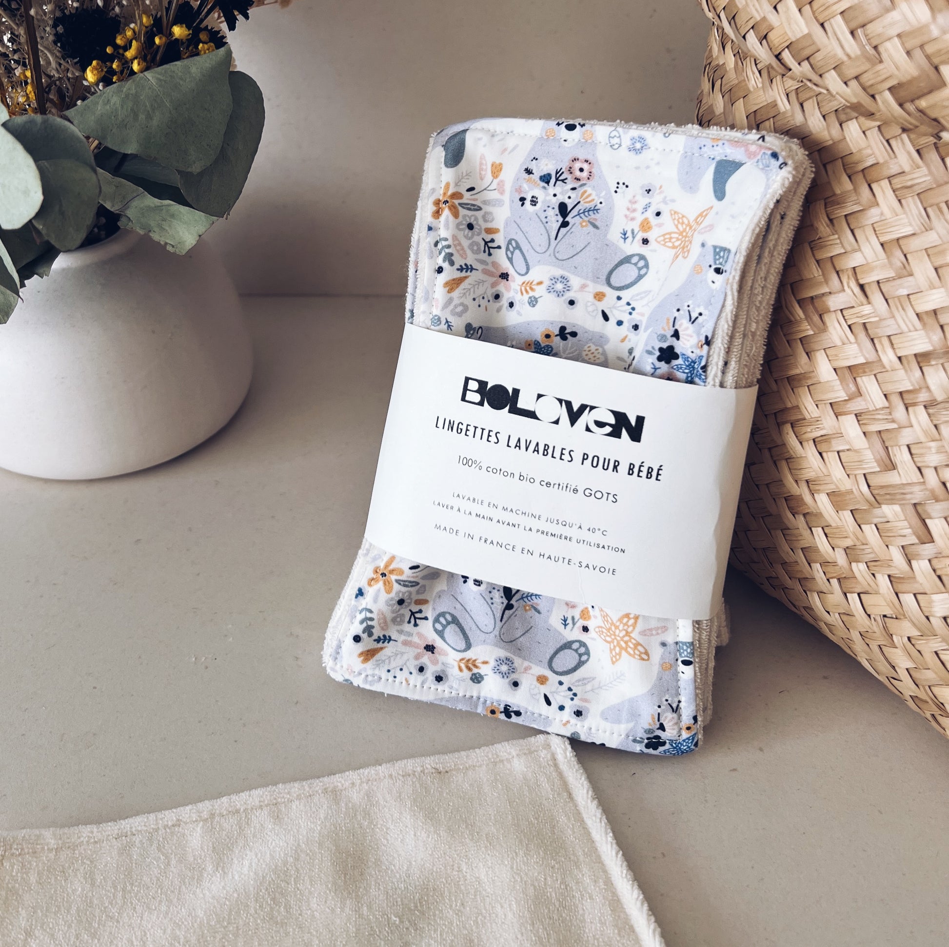 Lingettes réutilisables bébé coton GOTS