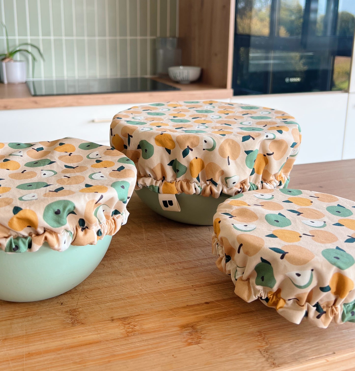 Kit de 3 Charlottes recouvre-plats en tissu 100% coton bio | POMME