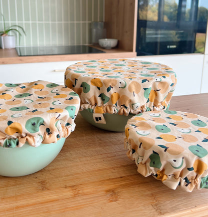 Kit de 3 Charlottes recouvre-plats en tissu 100% coton bio | POMME